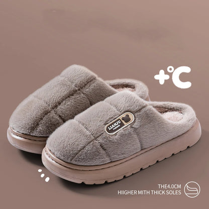 Large Size 50-51 Winter Slippers — Thick Sole Indoor Cotton Slippers for Men & Women, Warm Non-Slip Platform Shoes