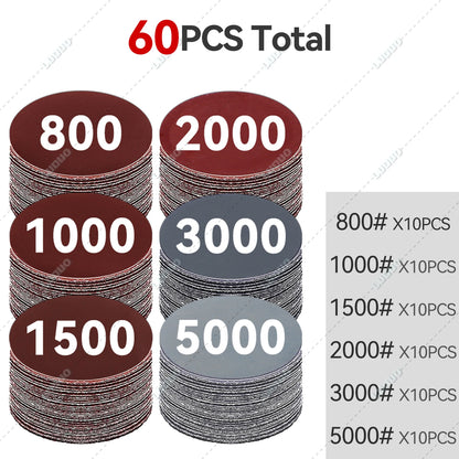 Car Detailing Headlight Restoration Sandpaper Discs – Hook & Loop Round Sanding Sheets for Metal & Wood Polishing Tools