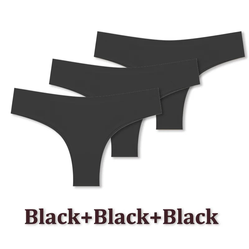 3PCS Seamless Maillard Ultra-Thin Brazilian Panties for Women – Ice Silk Low Waist G-String, Sexy Solid Underwear