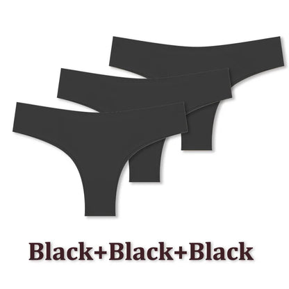 3PCS Seamless Maillard Ultra-Thin Brazilian Panties for Women – Ice Silk Low Waist G-String, Sexy Solid Underwear