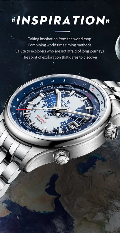 WM Welly Merck Automatic Mechanical Men’s Watch — High-Quality Sapphire, World Time, WM057 Luxury Timepiece