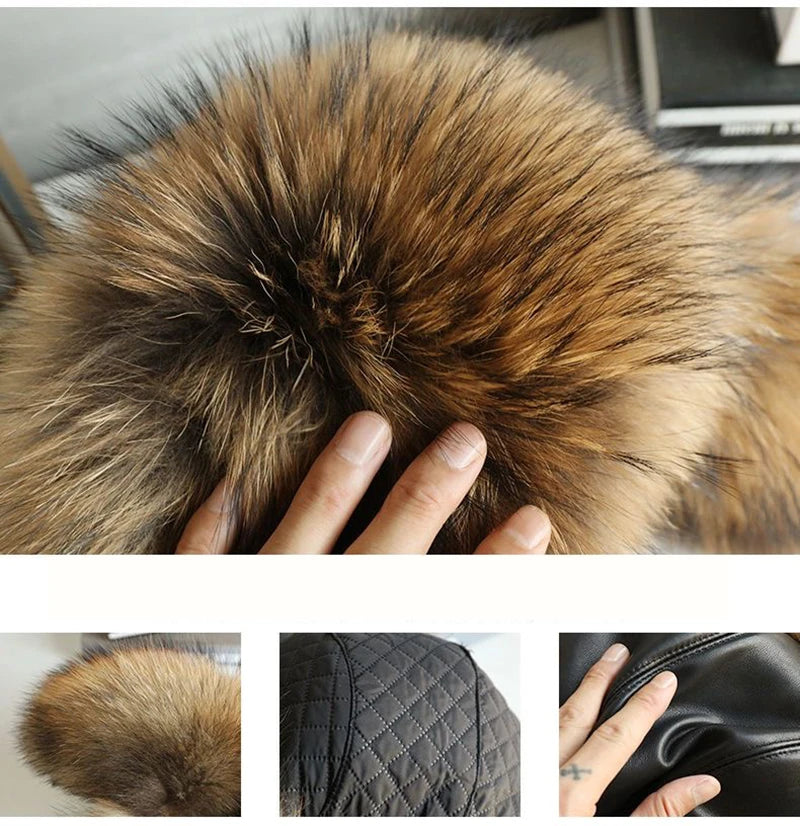 Natural Raccoon & Fox Fur Russian Ushanka Hat – Women’s Black Winter Bomber Cap with Ear Flaps