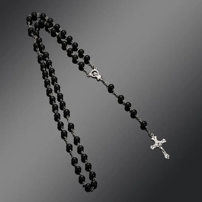 Vintage Cross Rosary Necklace – Fashion Beaded Chain with Jesus Crucifix & Virgin Mary Pendant Religious Jewelry for Men & Women