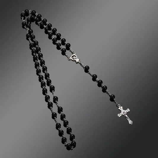 Vintage Cross Rosary Necklace – Fashion Beaded Chain with Jesus Crucifix & Virgin Mary Pendant Religious Jewelry for Men & Women