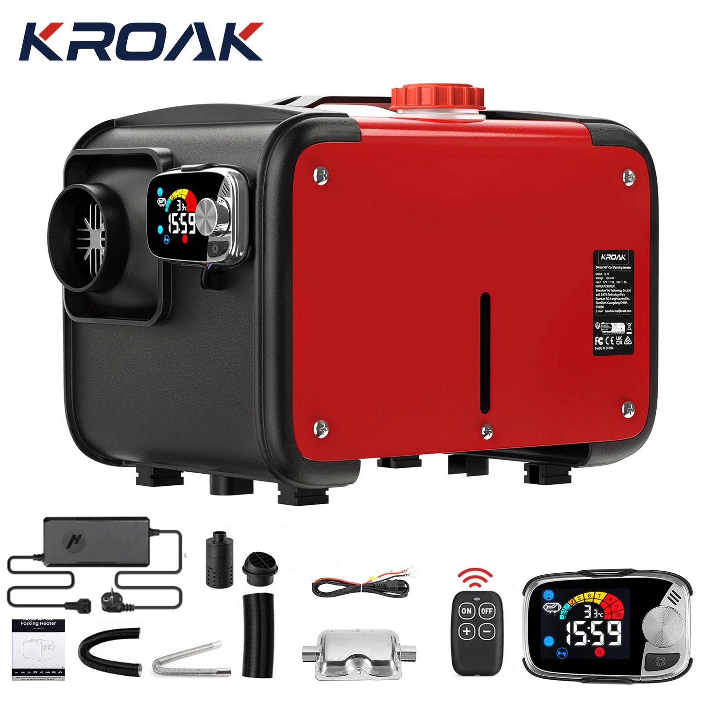KROAK 5-8KW 12V/24V Diesel Air Heater - All-in-One Parking Heater with LCD Switch for Car, Truck, Boat & RV