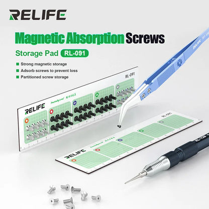 RELIFE RL-091 Strong Magnetic Screw Storage Pad – Partitioned Absorption Mat for Metal Parts Organization and Repair Work