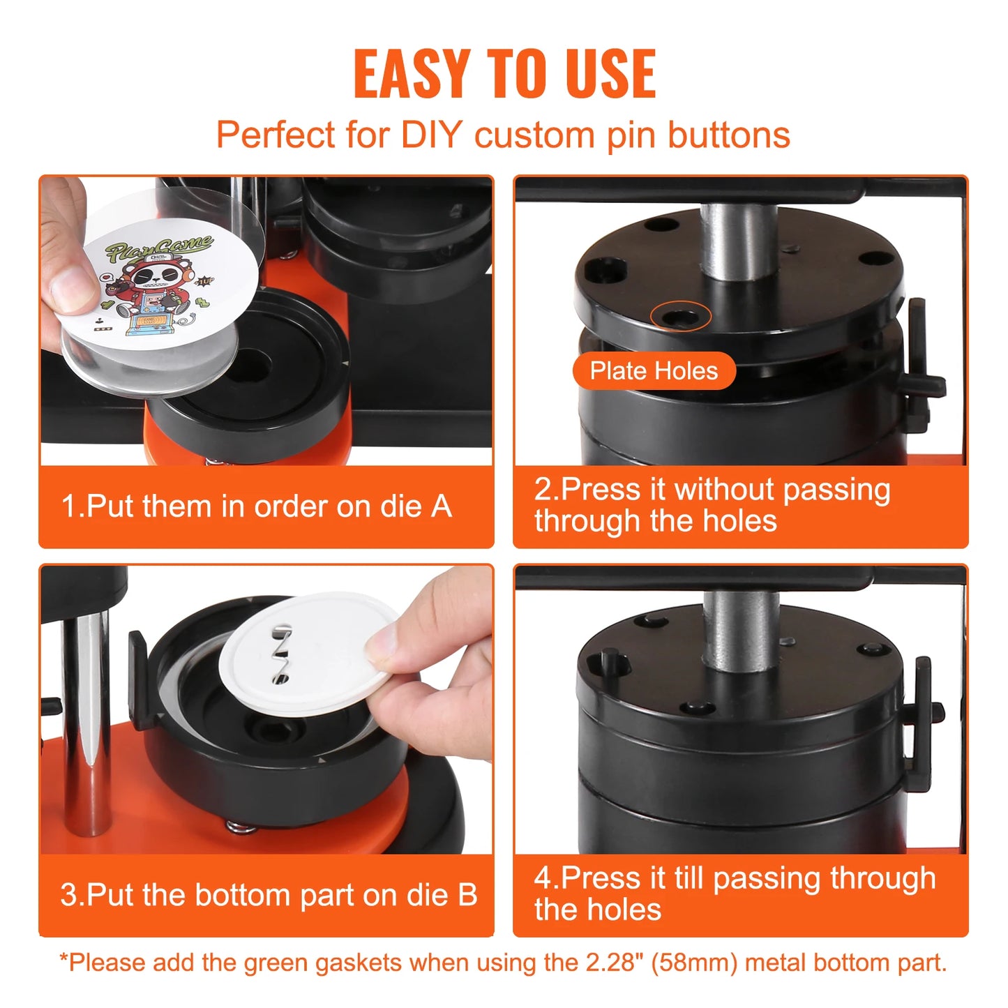 VEVOR Button Maker Machine — 25/32/58mm Pin Maker with Parts, Ergonomic Arc Handle Punch Press Kit
