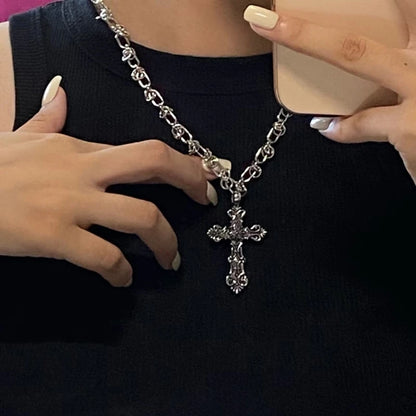 Vintage Cross Pendant Necklace – Kpop Punk Long Chain Retro Jewelry for Women, Korean Fashion Gift