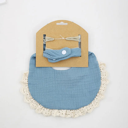 3PCS Baby Bib Set – Solid Muslin Cotton & Bamboo Feeding Drool Burp Cloth with Tassel Lace, Adjustable Infant Scarf for Boys & Girls