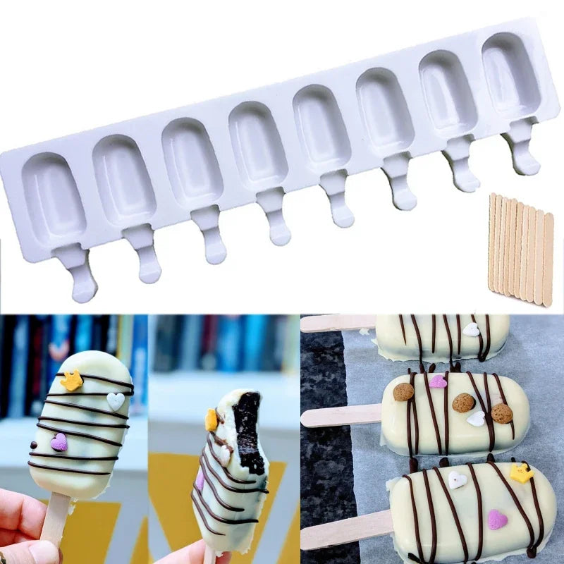 Silicone Ice Cream Popsicle Mold — DIY Homemade Dessert & Fruit Juice Cube Maker with Sticks