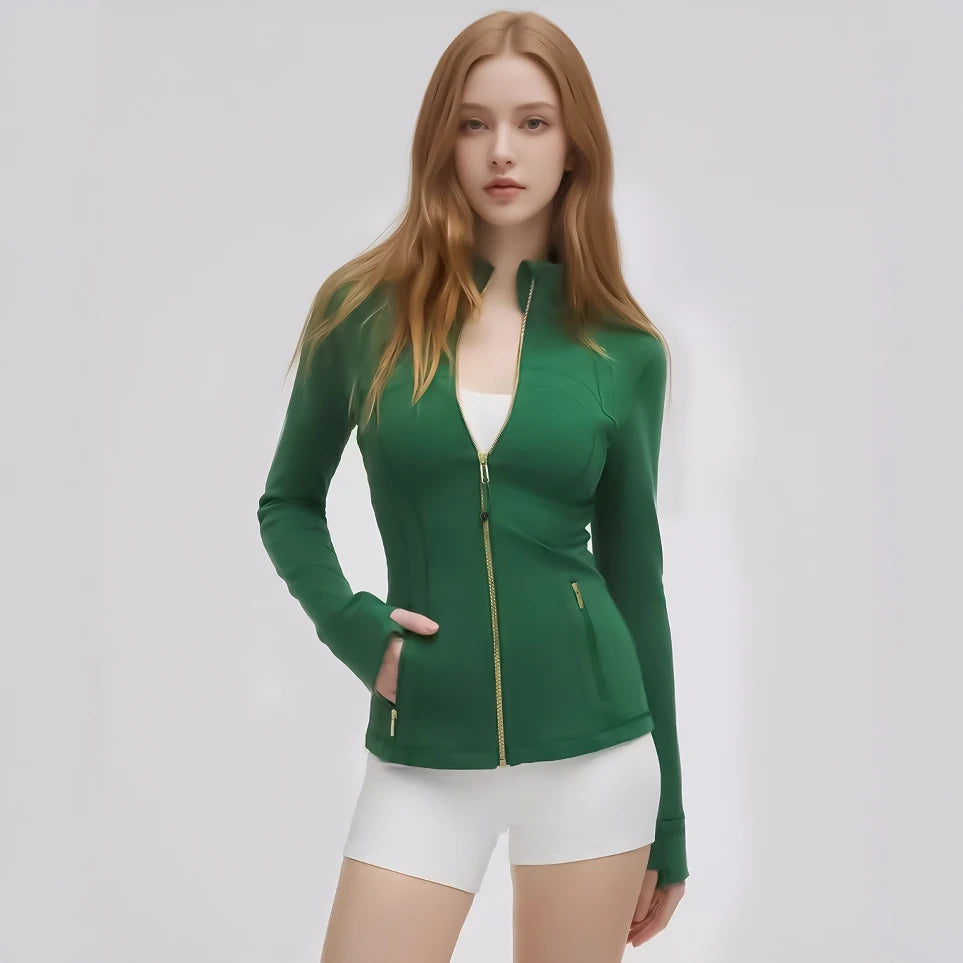 Women's Stand Collar Workout Jacket - Long Sleeve Sporty Fitness Training Top