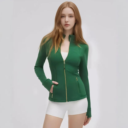 Women's Stand Collar Workout Jacket - Long Sleeve Sporty Fitness Training Top