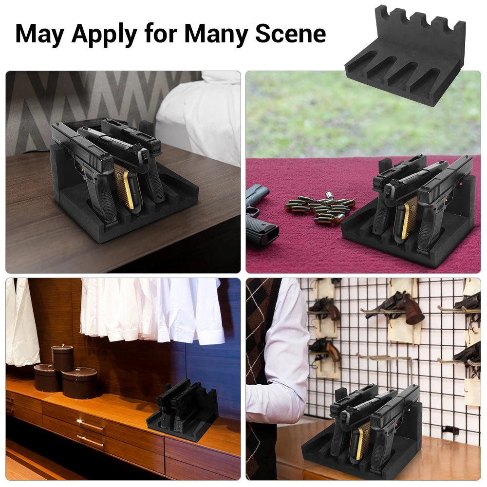 3/4/6 Slot Foam Gun Rack - Universal Pistol Holder for Glock, Handgun Display Stand & Gun Safe Organizer