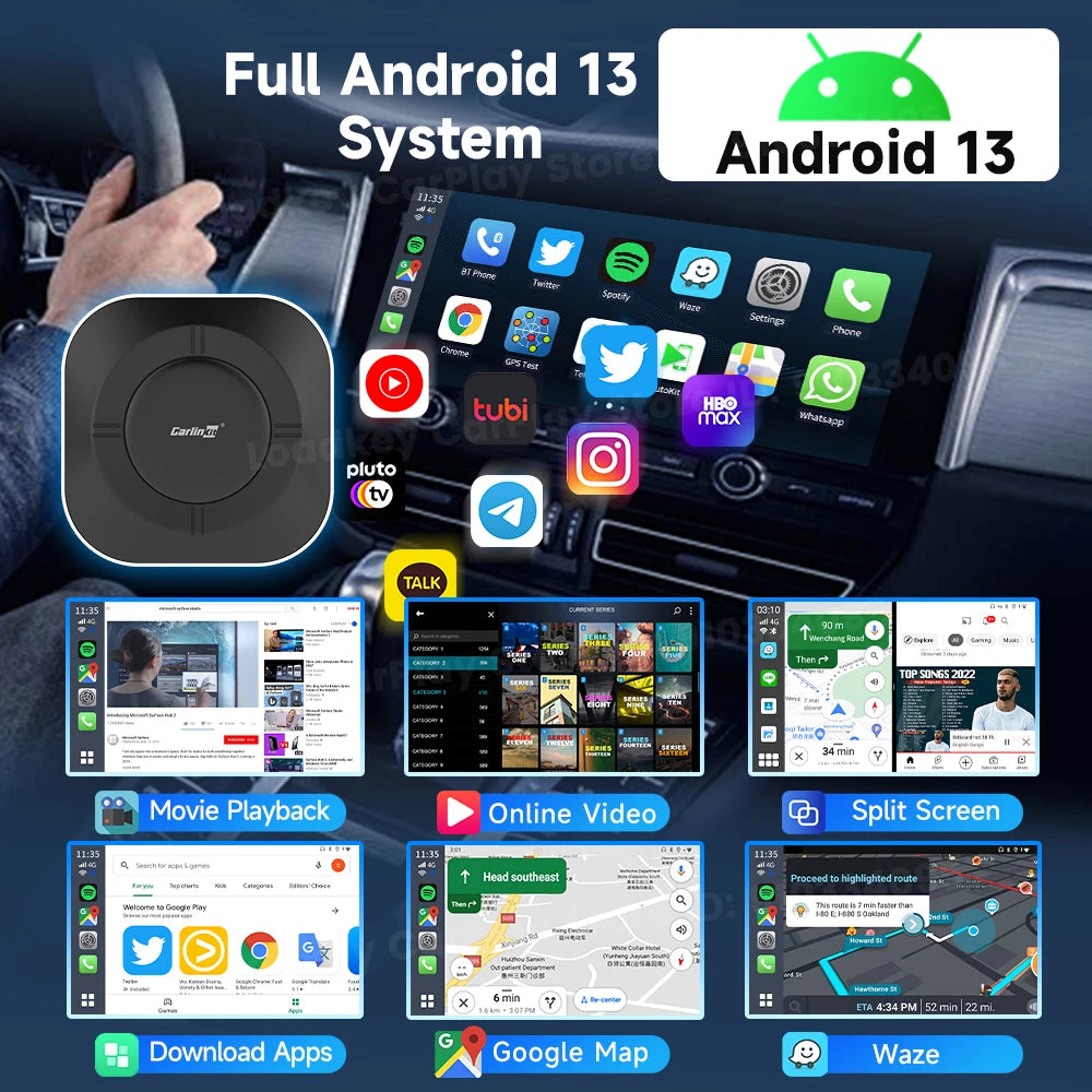 2025 Carlinkit AI Box LED – Android 13 Wireless CarPlay Adapter with Qualcomm 6115, 8-Core 64GB Smart TV Box for Netflix & IPTV