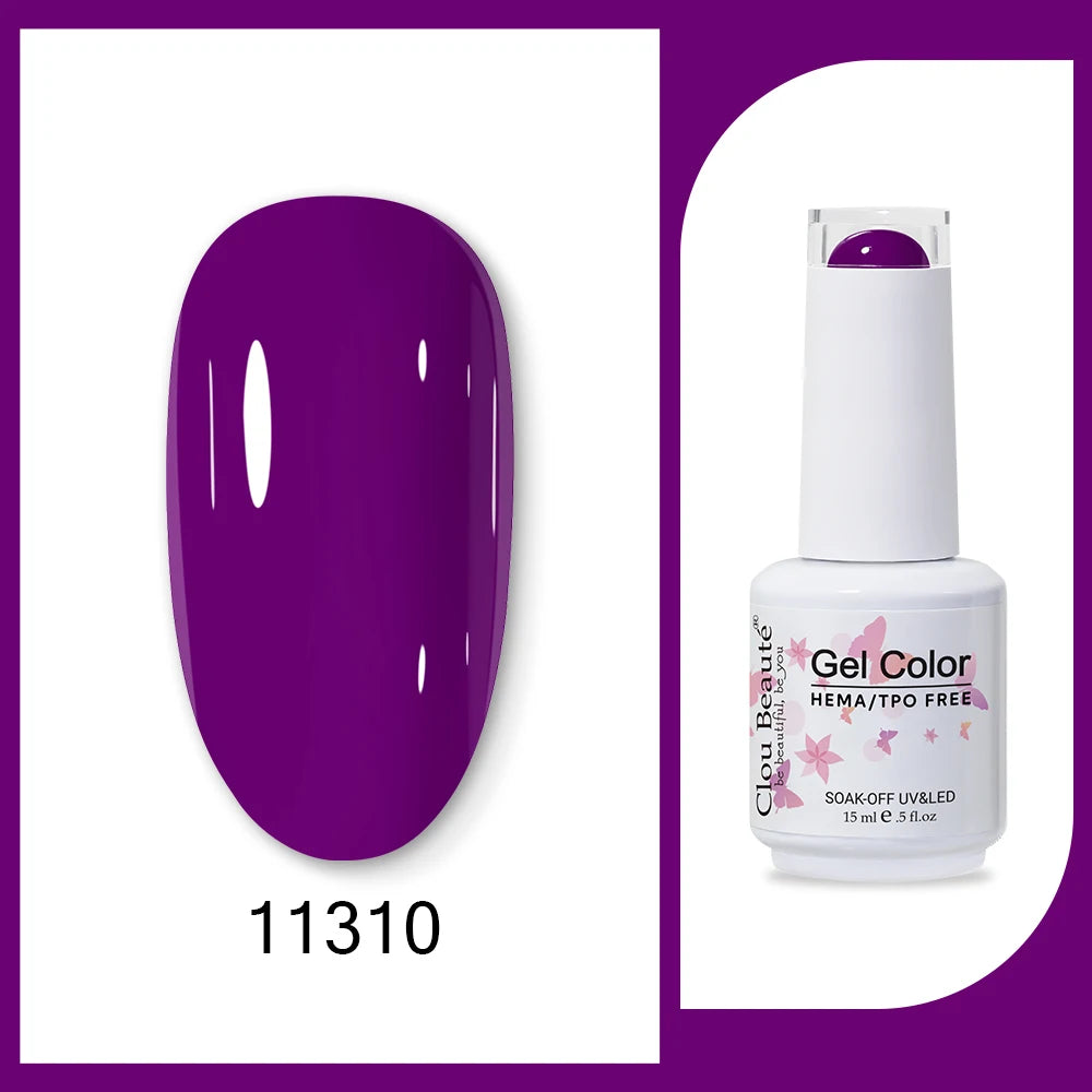 Clou Beaute 15ml Gel Nail Polish Set – Red Black White Green Neon UV Soak-Off Semi-Permanent Nail Varnish Base & Velvet Top Coat