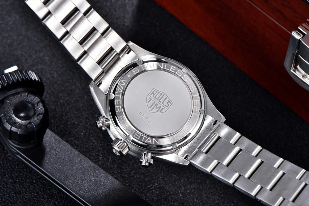 RollsTimi Men's Watch 2024 – Luxury Japan VK63 Quartz Chronograph, Sapphire Glass, Stainless Steel Wristwatch