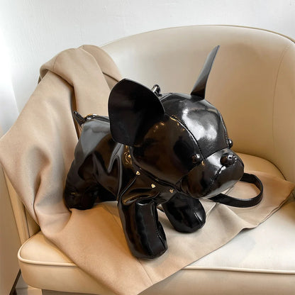 Unisex Bulldog-Shaped PU Leather Shoulder Bag – Adjustable Strap Zipper Satchel for Shopping & Travel
