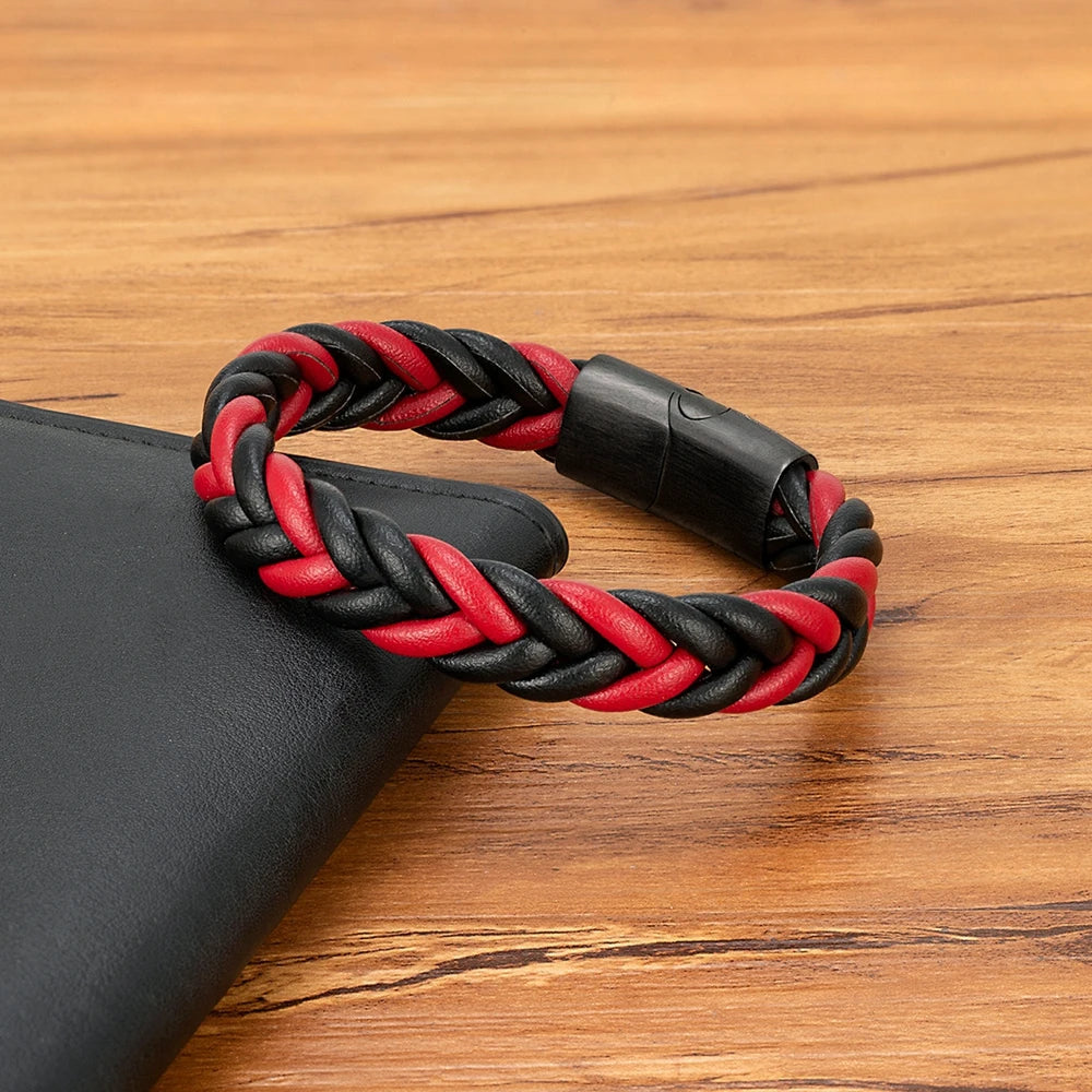 XQNI Braided Leather Bracelet - Stainless Steel Punk Charm Jewelry Gift for Men Husband Friend