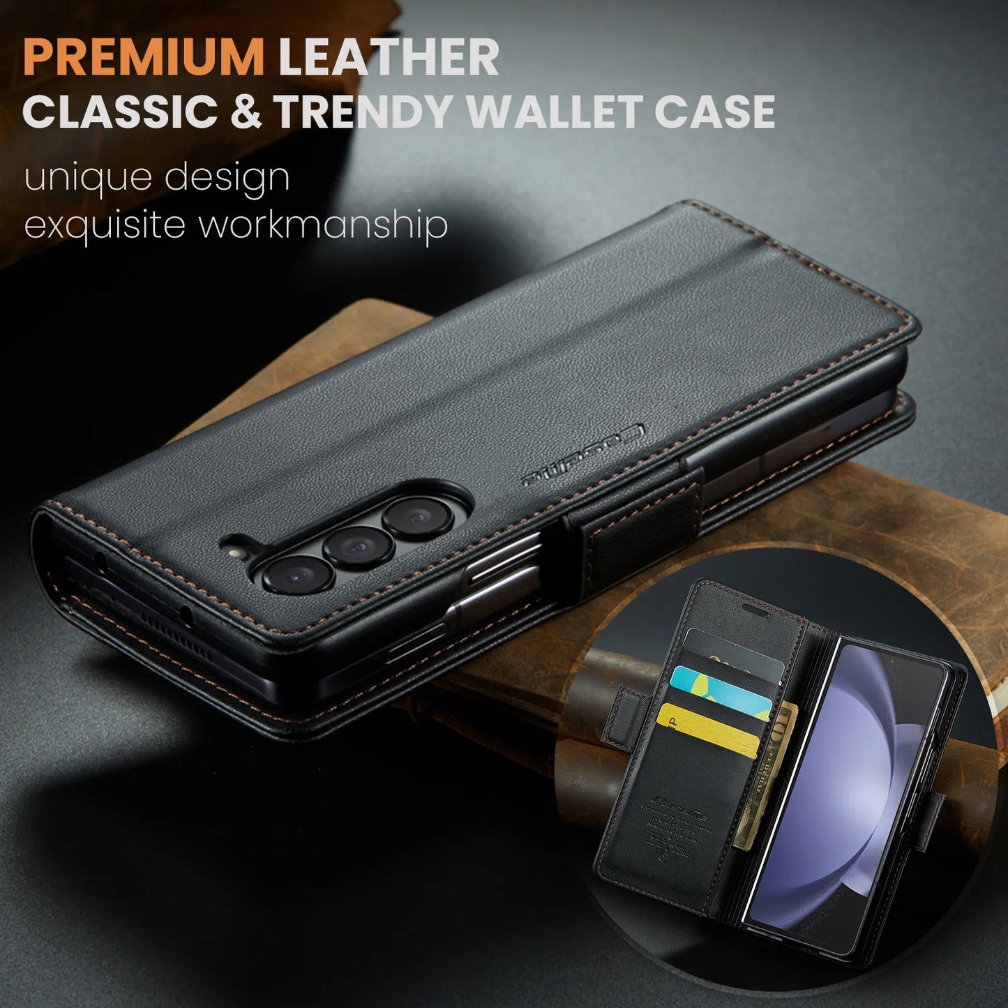 Magnetic PU Leather Phone Case for Samsung Galaxy Z Fold 7/6/5 — Fold6/5 5G Wallet Card Holder Shockproof Cover