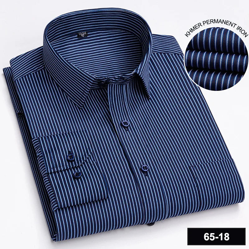 Men’s Plaid Stripe Long Sleeve Shirt - Casual Business Formal Office Shirt with Single Pocket for All Seasons