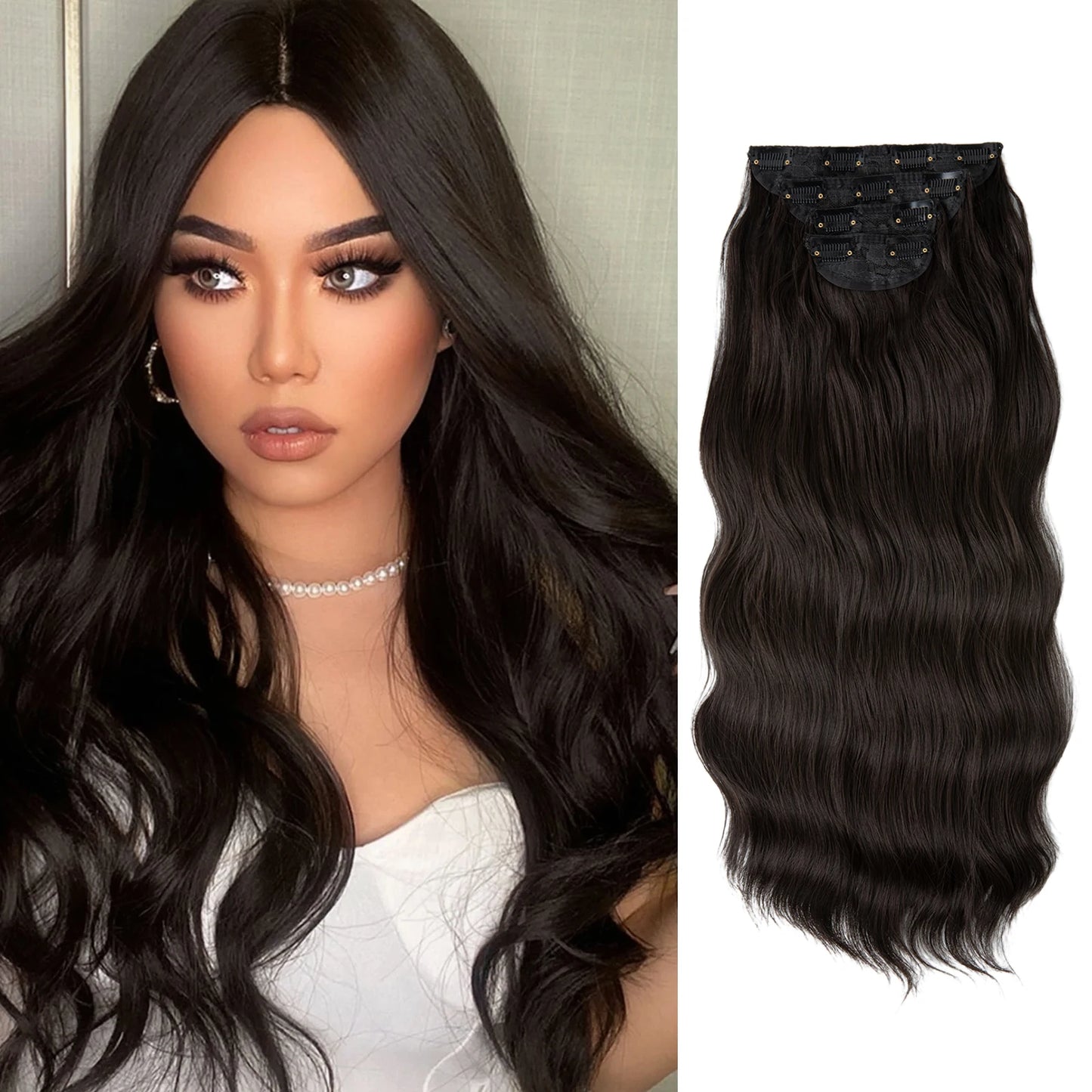 SARLA Synthetic Long Wavy Clip-In Hair Extensions 22" Thick Hairpiece for Women – Brown, Blonde, Black