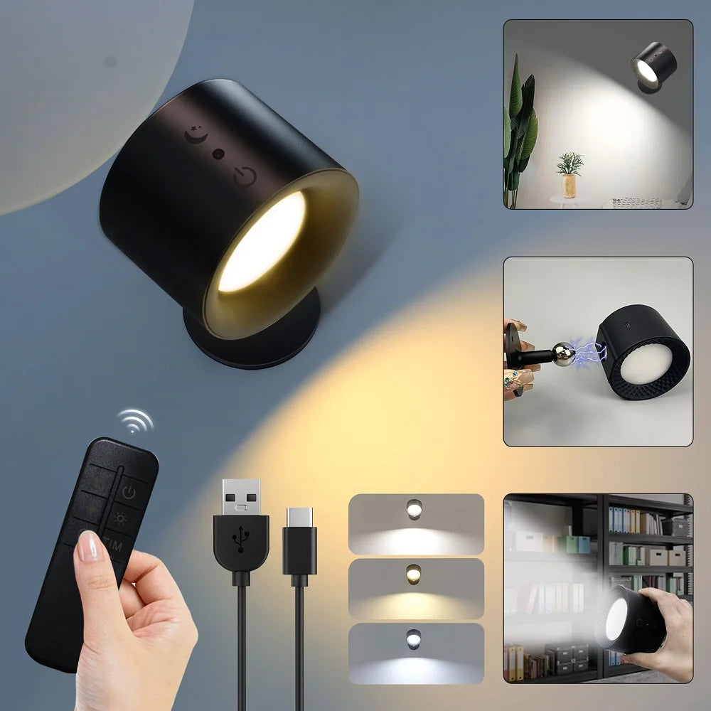 LED Wall Sconces Light – Touch Control Double Head Wall Lamp, 360° Rotatable, 3 Colors, Wireless Night Lights for Bedroom