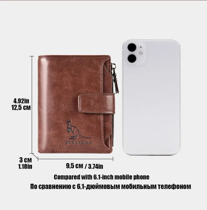 Luxury Leather Men’s Short Wallet – RFID Card Holder with Zipper Coin Purse Portable Billfold