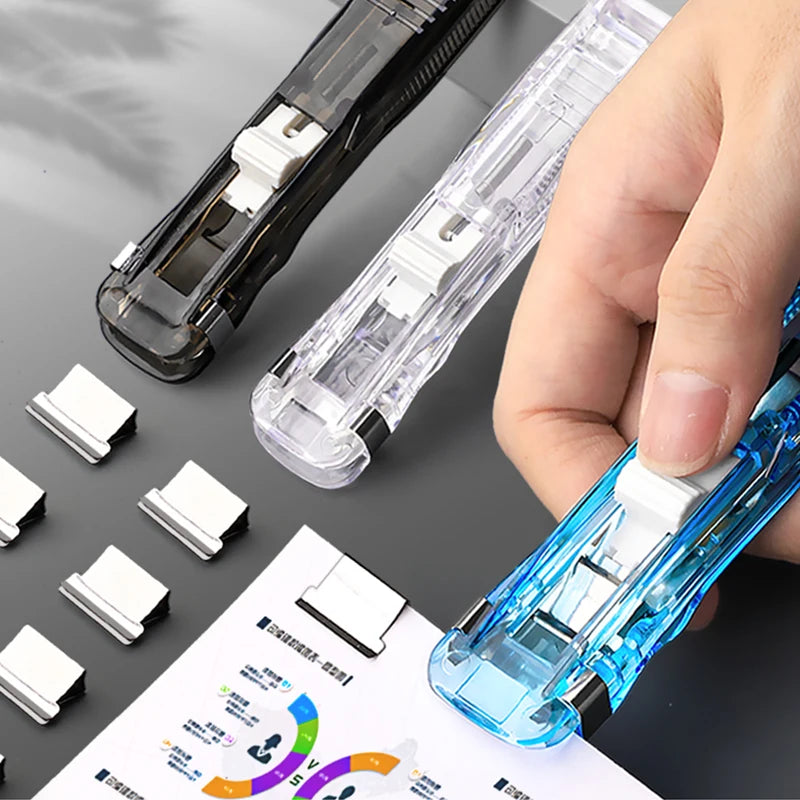Mini Traceless Reusable Hand Clamp Stapler – Paper Binder & Book File Binding Tool for Office, School & Student Supplies