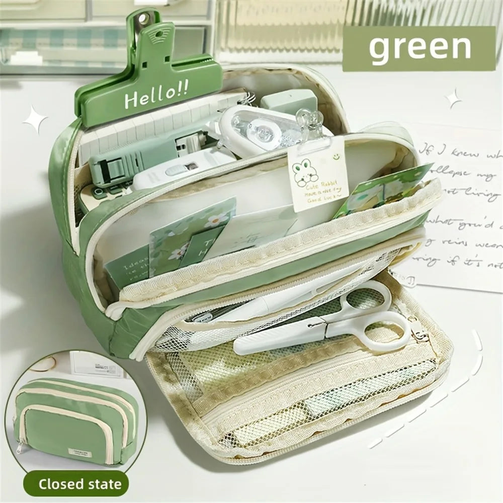 Large Capacity Pencil Case - Portable Handheld Pen Pouch and Cosmetic Storage Bag for School Office and Travel