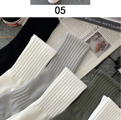 5 Pairs Cool Men's Socks Set – Black & White, Warm Autumn/Winter Sport Short Socks, Solid Color for Men