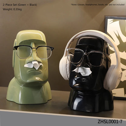 Miniso Moai Stone Statue Tissue Box & Glasses Holder – Multifunctional Home Decor Stand