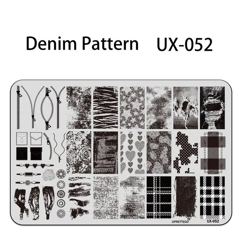 UX Serial 2 Stainless Steel Stamping Plate Template – Vintage Abstract Fabric Texture Pattern for Nail Art, Floral Lace, Xmas & Halloween Designs (UX52)