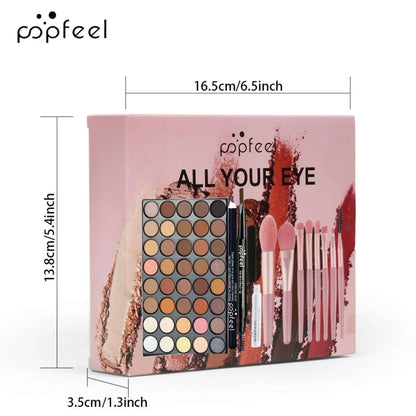 POPFEEL 40-Color Eyeshadow Palette & Eye Makeup Kit — Eyebrow Pencil, Eyeliner, Mascara + Brushes