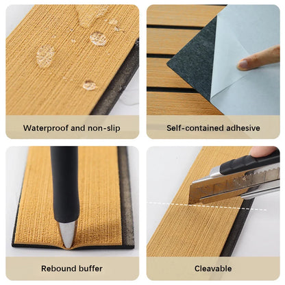 58x2400x5mm Brown EVA Foam Yacht Deck Mat – Imitated Teak Anti-Skid Boat Flooring Strip