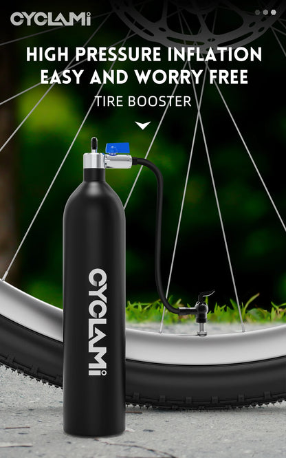 CYCLAMI 1.2L Aluminum Tire Booster – MTB & Road Bike Tubeless Inflator Air Bottle with Valve Cylinder