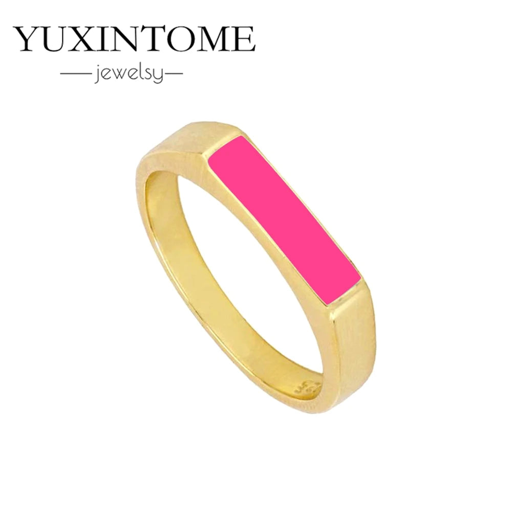 24K Gold-Plated & Silver Enamel Ring – Slim Round Women's Luxury Zircon CZ Ring in Green, Purple, Pink for Wedding & Anniversary