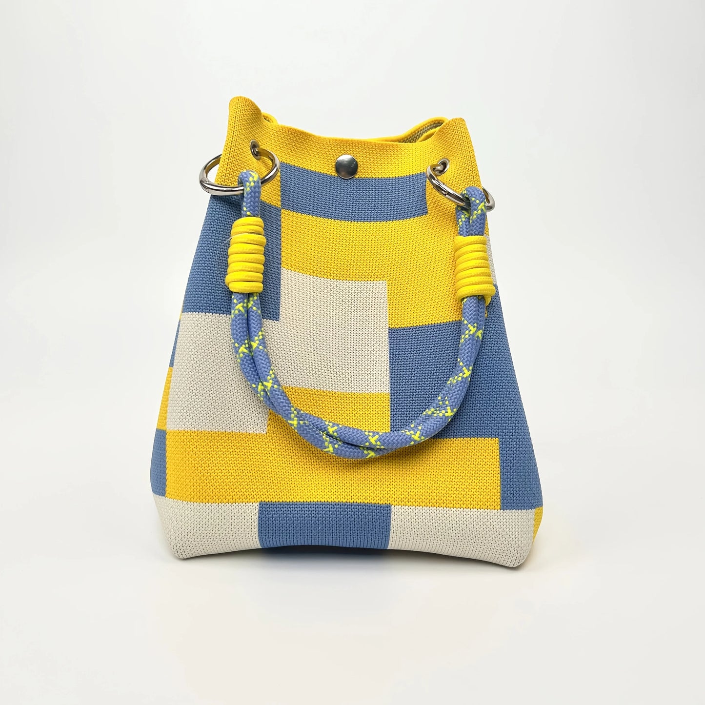 2025 Retro Floral Knitted Handbag – Mixed-Color Tote Bag with Safety Clasp Closure