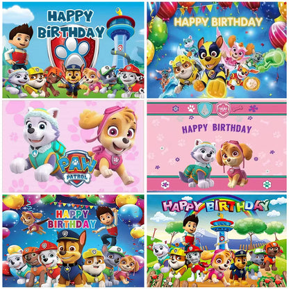 PAW Patrol Cartoon Puppy Birthday Party Backdrop – Animation Theme Decoration Background for Kids Party & Baby Shower Supplies Gift