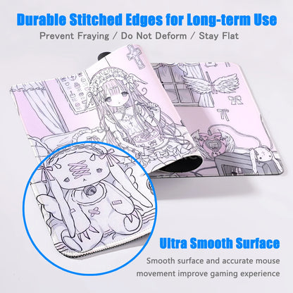 Anime Cute Angel Girl XXL Mouse Pad — Extended Gaming Desk Mat for Laptop, PC, Keyboard, Kawaii Pink Mousepad Carpet