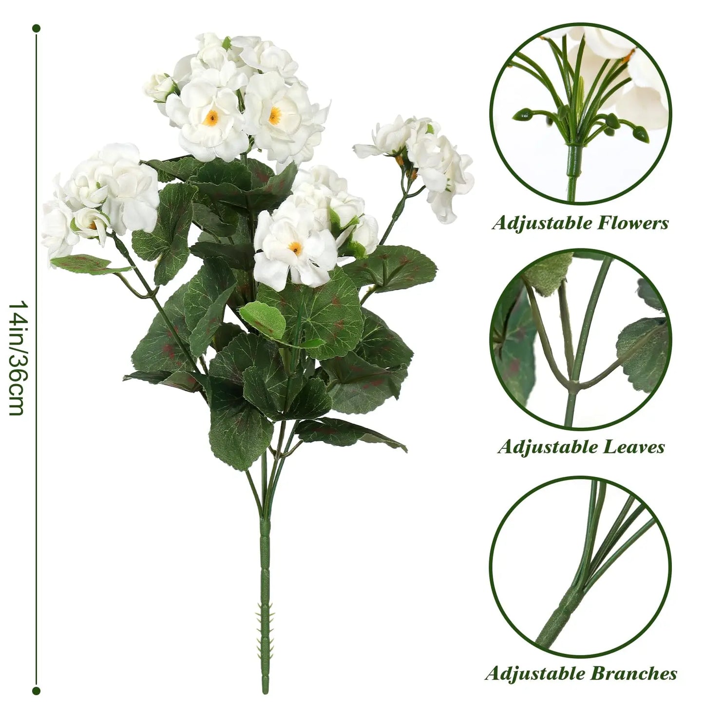 Artificial Geranium Silk Flower Bush – Outdoor Faux Floral for Wedding, Home, Garden & Table Décor