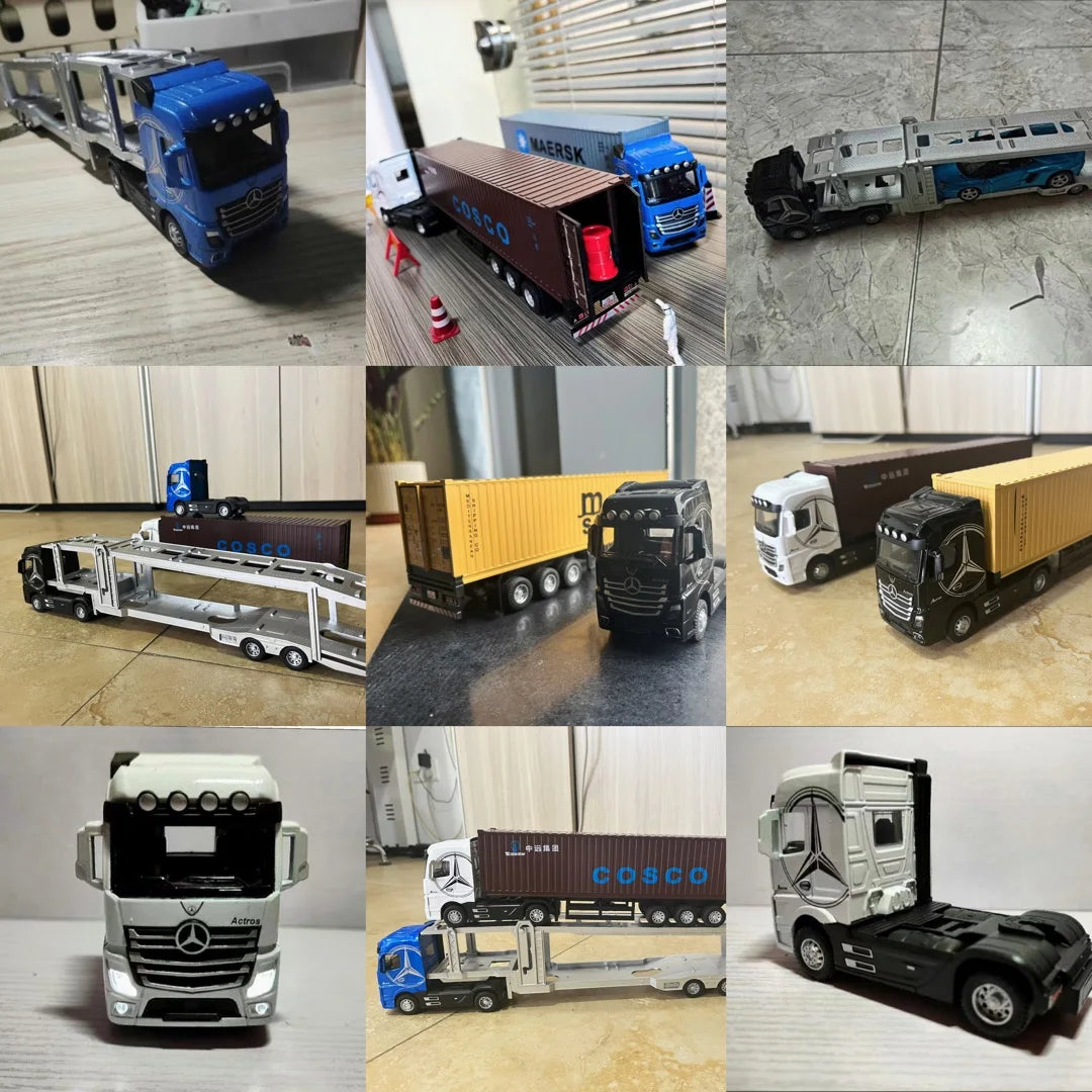 1:50 Large Diecast Alloy Truck Model – Pull-Back Sound & Light Container Transport Vehicle Toy for Boys’ Gifts