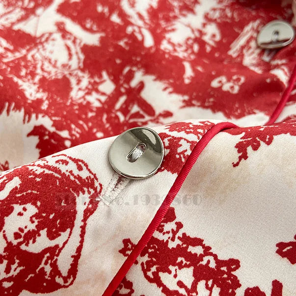 Fashion Floral Print Satin Pajamas Set for Women – Spring Summer Loose Sleepwear Loungewear Homewear Suit