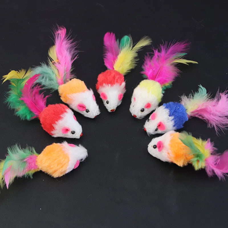 Interactive Cat Toy – Soft Fleece Mouse & Colorful Feather Training Toy for Kittens and Cats
