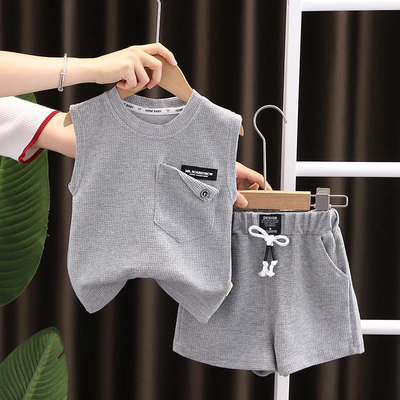 Kids Summer 2 Piece Outfit Set - Baby Boys & Girls Vest Top and Shorts Casual Sports Tracksuit