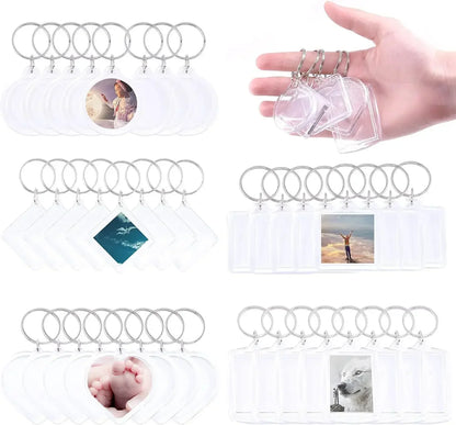 Clear Acrylic Photo Frame Keychains – Blank Rectangle Keyrings for Double-Sided Photos, DIY Supplies (5-100PCS)