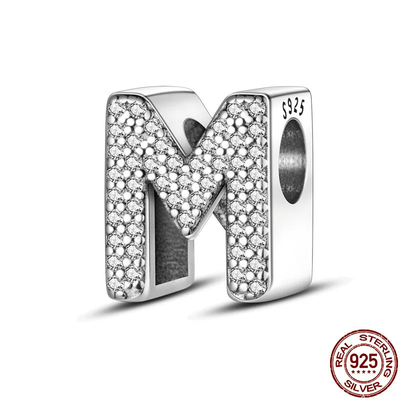 26 A-Z Alphabet Beads 925 Silver LOVE Letter Charms for 3mm Bracelets - CZ Zircon DIY Jewelry Gift