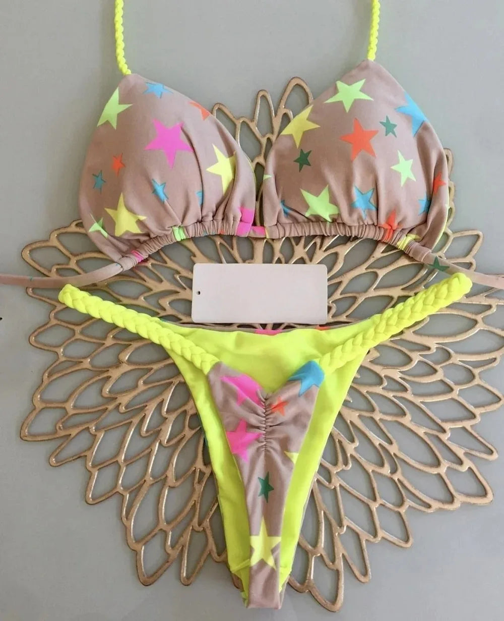 Women’s Bikini Split Print Swimwear – Sexy G-String Beach Set for Summer Holiday & Vacation Wear