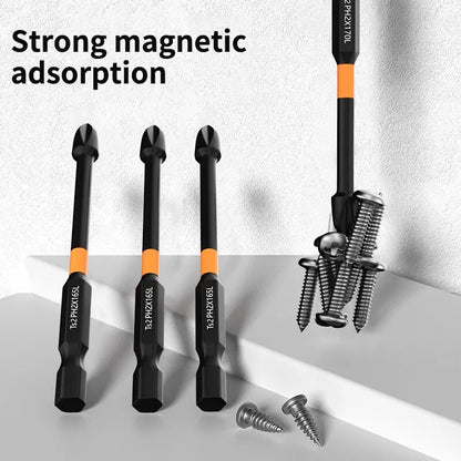 6PCS Strong Magnetic Cross Screwdriver Set - High Hardness, Anti-Slip Electric Drill Tool with Extended Hexagonal Design