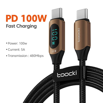 Toocki Type-C to Type-C Cable – 100W PD Fast Charging & Display Cable for Xiaomi POCO F3, Realme, MacBook, iPad