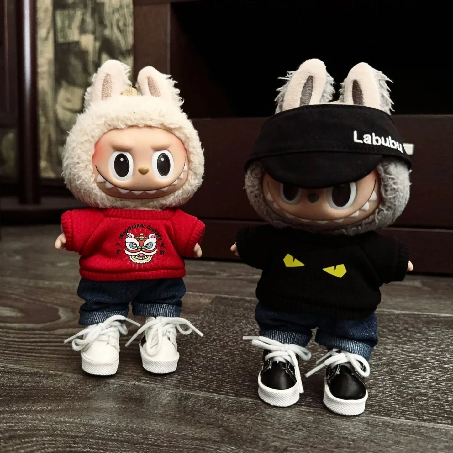 17cm Labubu Doll Clothes – Black Luxury Trendy Outfit with T-Shirt, Jeans & Shoes